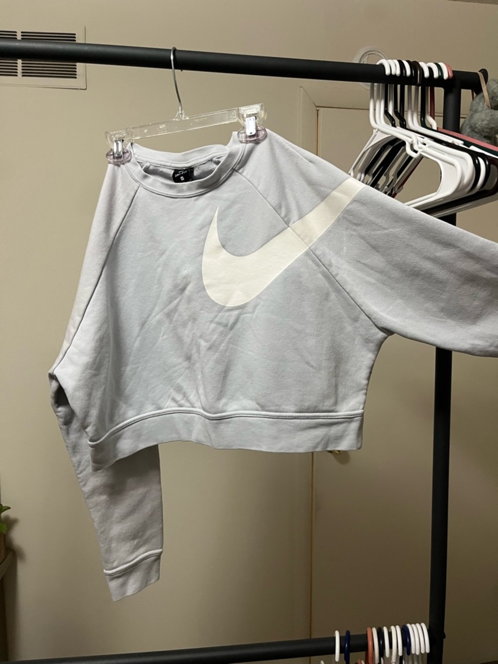 Nike Women's Pale Blue Cropped Swoosh Pullover - Picture 2 of 4